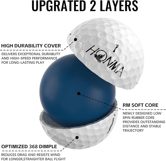 Honma 48-Pack Bulk Golf Balls, Maximum Distance & Low-Spin Straight Flight with Durable Cover, Ideal for Beginners and Everyday Players