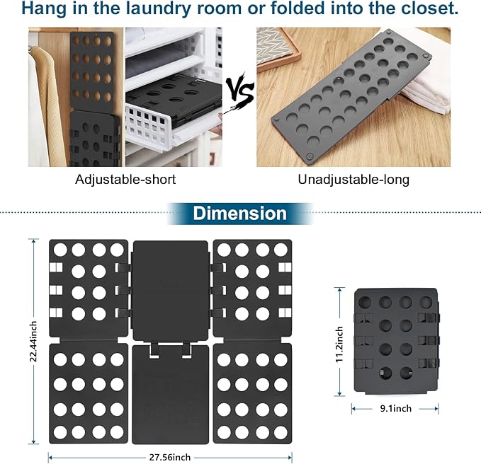 Geniusidea Shirt Folding Board T Shirt Folder for Adults Laundry Room Adjustable PP Plastic Folding Board Easy to Fold Clothes into a Uniform Size, Black