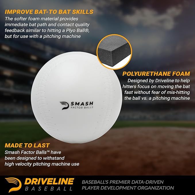 Driveline Baseball Smash Factor Baseballs or Softballs (4 oz, 12 Pack) High Density Foam Hitting Practice Machine Balls