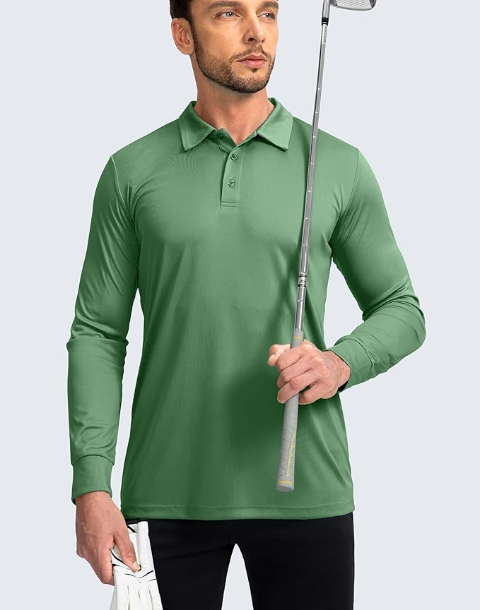 Men's Polo Shirt Long Sleeve Golf Shirts Lightweight UPF 50+ Sun Protection Cool Shirts for Men Work Fishing Outdoor