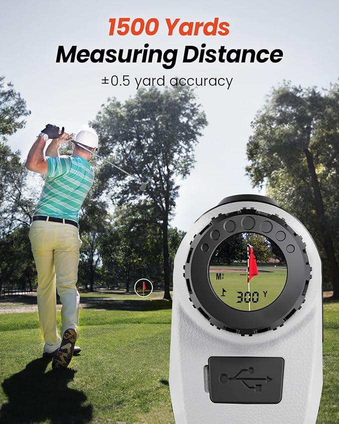 Golf Rangefinder with Slope -1500 Yards Laser Range Finder Golf for Hunter, High-Precision Flag Pole Locking Vibration, 7X Magnification, USB-C Rechargeable Rangefinders Magnet Strip