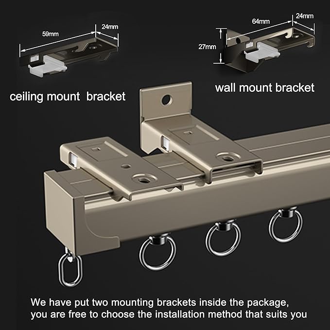 Curtain Track, Ceiling Mounted Curtain Rail for Curtains, Drapes, and Room Dividers, Sliding Curtain Rail for Living room (champagne, 3m)