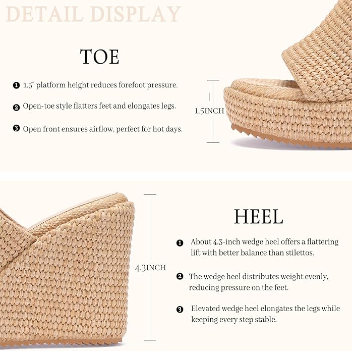 VICKI·VICKI Wedges for Women Platform Sandals Wedge Heels for Sandals Comfortable Summer Espadrille Shoes Ankle Strap&Open Toe