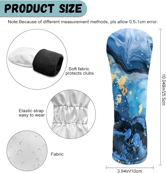 Golf Club Head Covers for Club Protective, Waterproof PU Leather Driver Fairway Wood Hybrid Head Cover
