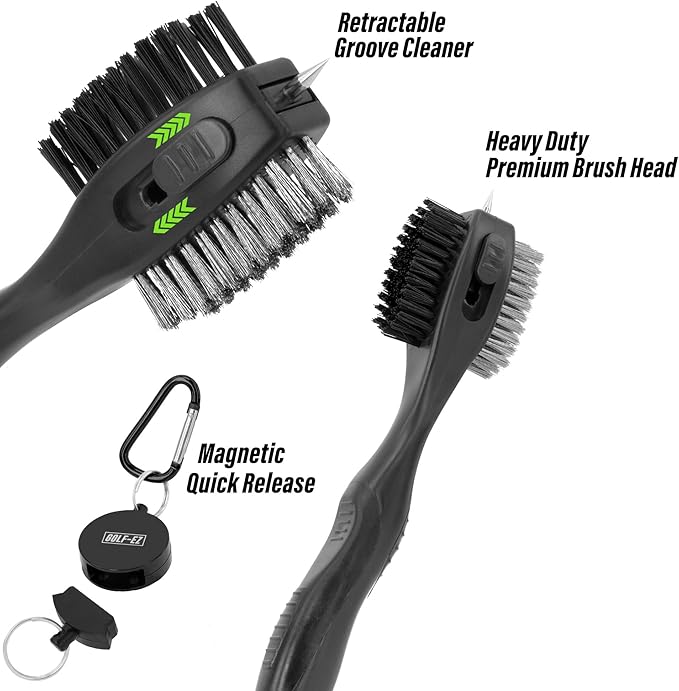 Magnetic Oversized Golf Club Cleaning Brush - 2X Bigger Brush Head with Quick Release and Retractable Groove Cleaner