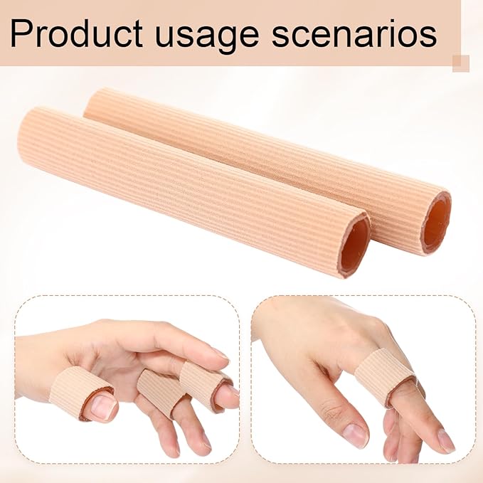 HESTYA Open Gel Finger Toe Tubes 6 Pcs Fabric Gel Lined Cushion Sleeve Protector for Bunion Hammer Toe Callus Corn Blister Friction(6 x 0.98 Inch)