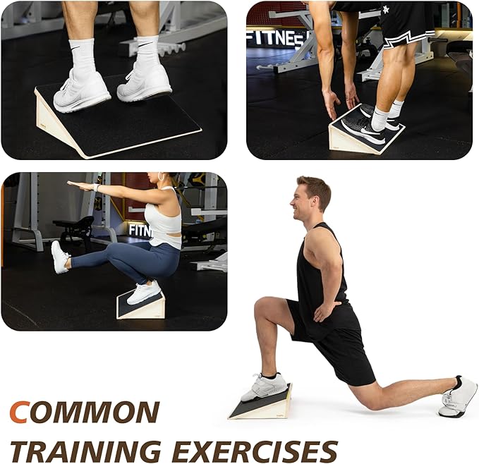 Wooden Slant Board for Squats & Calf Stretching – 19.6" Extra-Wide Non-Slip Surface, 1000 lbs Capacity, Durable Strength Training Wedge for Lower Body Workouts & Flexibility Training