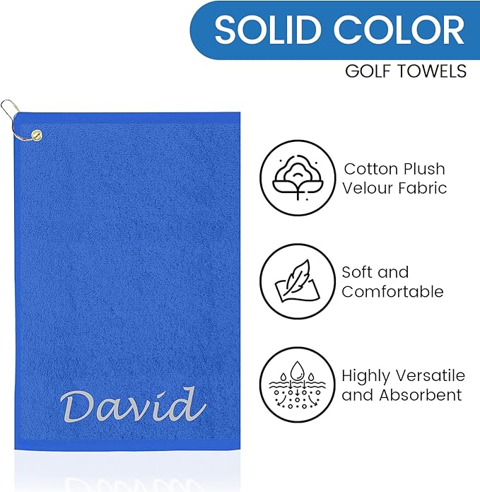 Personalized Passion Golf Towel with Embroidered Name - 16"x26" Custom Golf Towels with Clip - Soft & Highly Absorbent Plush Velour - Easily Wipes Away Sweat and Dirt - Gift for Golfers - Royal Blue.