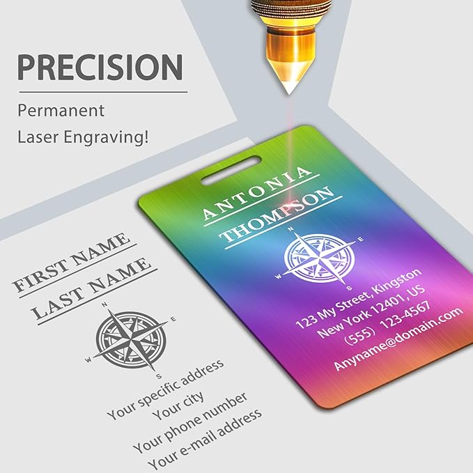Custom Stainless Steel Luggage Tags (2 Pack) - Personalized Laser Engraved Luggage Tag, Waterproof Durable, for Bags, Backpack Travel, Suitcases (Multi Color)