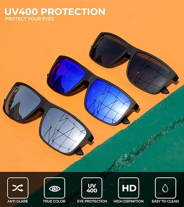 KALIYADI Polarized Sunglasses for Men and Women, Mens Sun Glasses with UV Protection for Driving Fishing Golf (3 Packs)