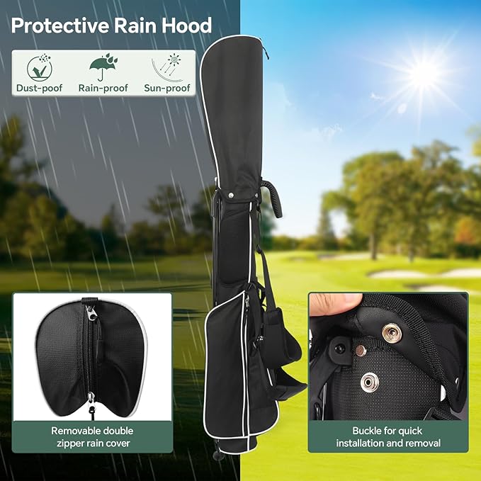 Golf Bag Lightweight Carry Bag, Dual Strap Golf Stand Bag with 6 Pockets, Lightweight Small Golf Bag for a Few Clubs and Rain Cover Hood
