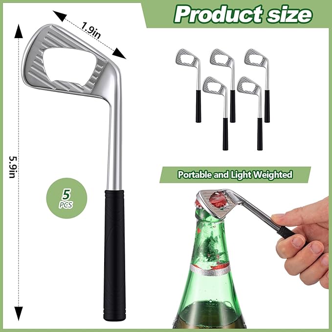 5 Pcs Golf Club Bottle Opener Bulk Novelty Groomsmen Gift Bachelor Party Favors for Golf Lover Beer Enthusiast, Made from Zinc Alloy (Silver)