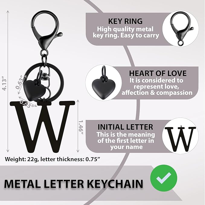 Metal Heart Alphabet Keychain for Women, Girls - Cute Initial Letter Accessories for Purse, Bag Charms and Backpack