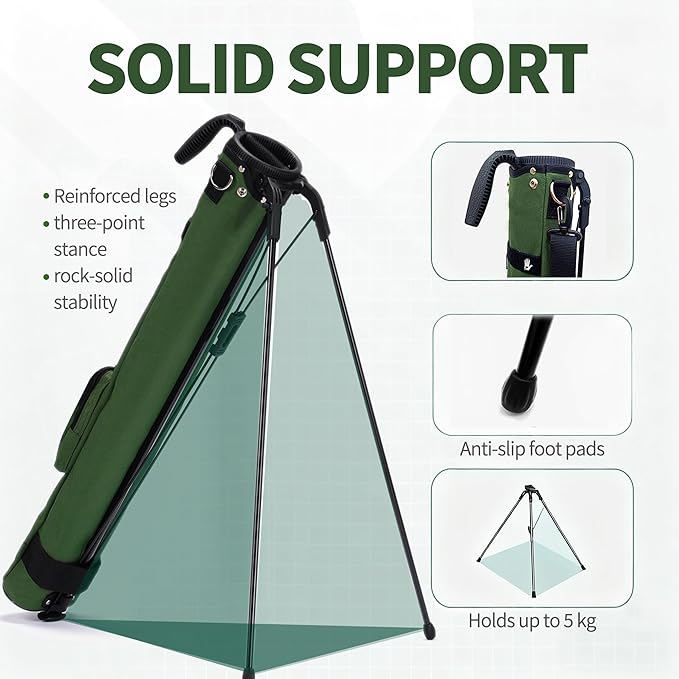 Lightweight Golf Stand Bag, Portable Golf Carry Bag with Stand, 2-Way Divider Practice Bag with Padded Strap, Compact Pencil Golf Bag for Driving Range, Par 3 & Short Rounds