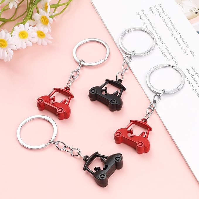 4PCS Black/Red Golf Cart Keychains, Keychain Golf Cart Pendant Keyring, Golfing Themed Key Holder, Golfing Style Key Chains, Unisex Key-Organizer Holder for Birthday, Christmas