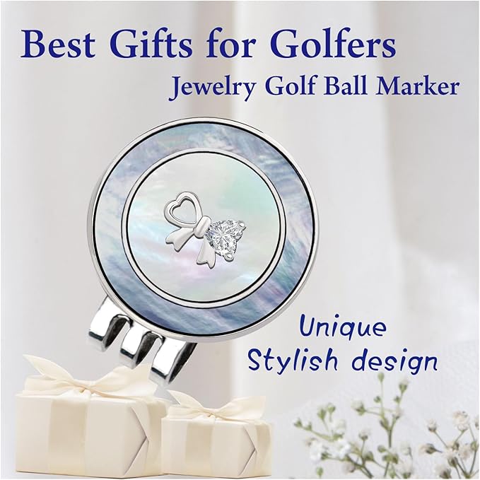 Golf Ball Marker Hat Clip with Pearl Ball Marker, Golf Gifts, Golf Accessories, Golf Ball Markers for Women