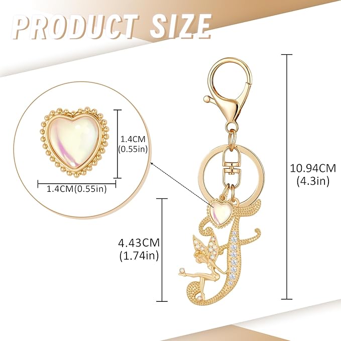 Gold Plated Alphabet Initial Letter Keyring Keychain for Women Girls Crystal Key Chains for Wallet Backpack Bag Charm