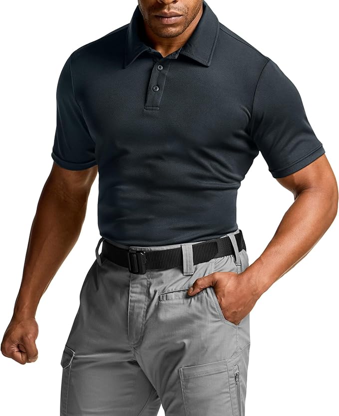 CQR Men's Polo Shirts, Tactical Short Sleeve Golf Performance Shirts, Lightweight Dry Fit UPF 50+ Pique