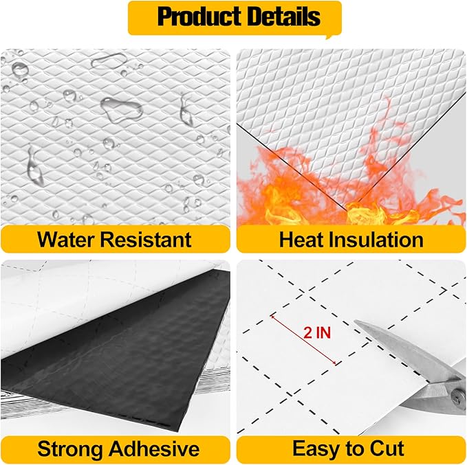 MYFAMIREA 36 sqft Car Sound Deadening, Sound Deading Material Mat for Car 80mil(2mm), Butyl Automotive Sound Deadening with Self-Adhesive, Noise Insulation and Dampening, Auto Deadener for Trunk, 34P