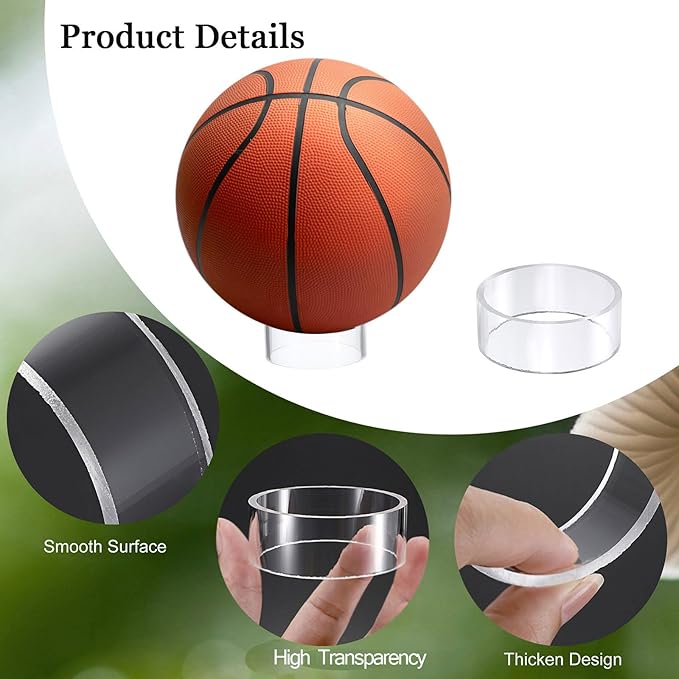 Hipiwe 6Pcs Ball Display Stands Sphere Hoder - Plastic Sport Ball Holder Clear Soccer Ball Display Rack Memorabilia Ball Display Ring Pedestal for Sphere Football Basketball Volleyball,2.6" D