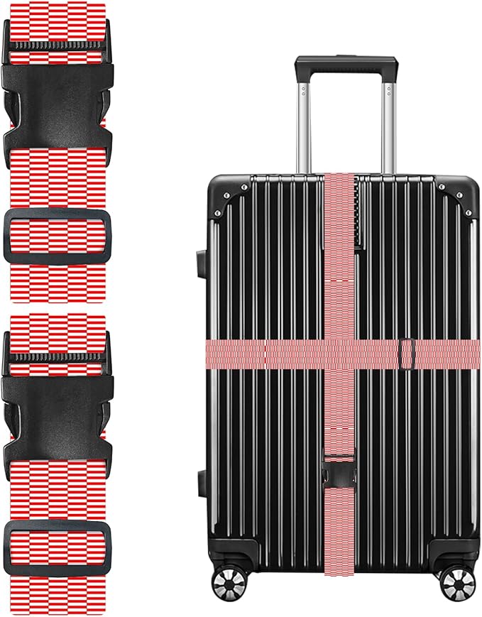 Nuxovilar Luggage Straps of 2 Set Red White Checkered Pattern, 1.96x90.5 inches - Luggage Straps for Suitcases, Suitable for Road Trips, Business Travel, Daily Commute