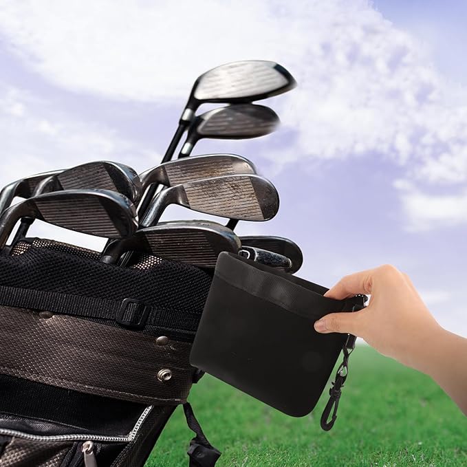Mikinona Portable Golf Club Cleaning Pouch with Detachable Clip Fabric Liner Golf Ball Bag for Club Face Maintenance and Outdoor Use