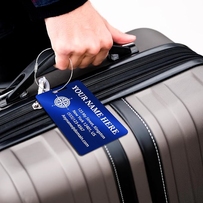 Personalized Luggage Tags for Suitcases (2/4/6/8 Pack) - Custom Engraved Metal Travel Tag, Customizable Pattern/Name/Text for Bags Backpacks Suitcases