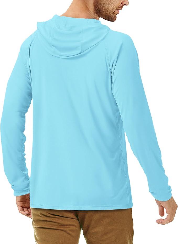 Roadbox UPF 50+ Fishing Shirts for Men, Long Sleeve UV Sun Protection Hoodie, Outdoor Hiking Running Swimming Rash Guard