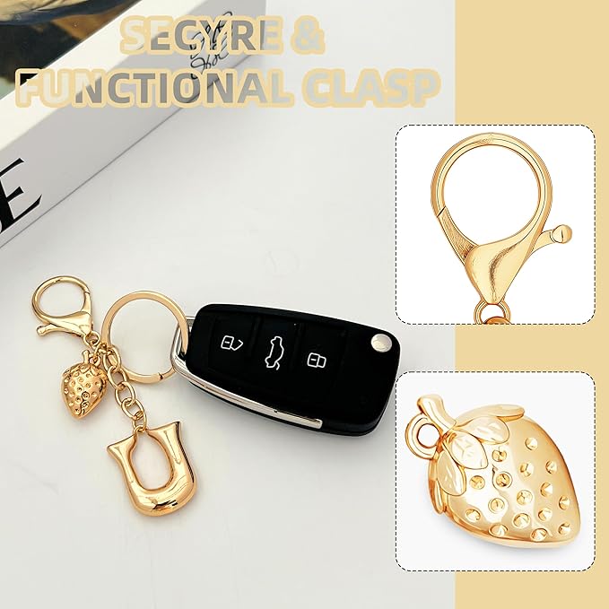 Gold Bubble Heart, Cherry, Bow & More Designs Letter Initial Keychain Bag Charms – Cute Purse Charms for Handbags
