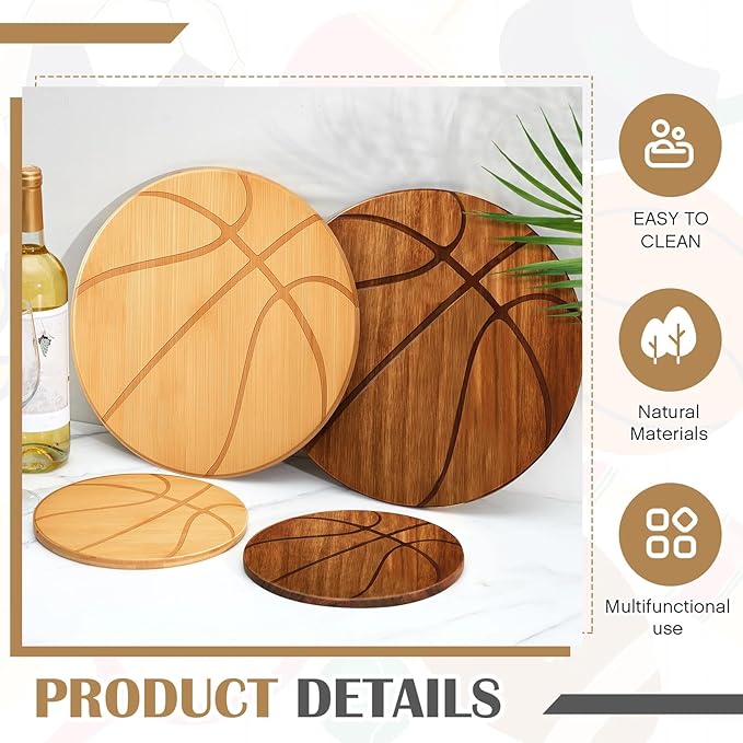 Basketball Cheese Board Gift Set Party Favor Prizes Charcuterie Wood Board with Knives and Box Father Day Gift for Dad Grandpa Party Tournament Game (Acacia Wood, Basketball)
