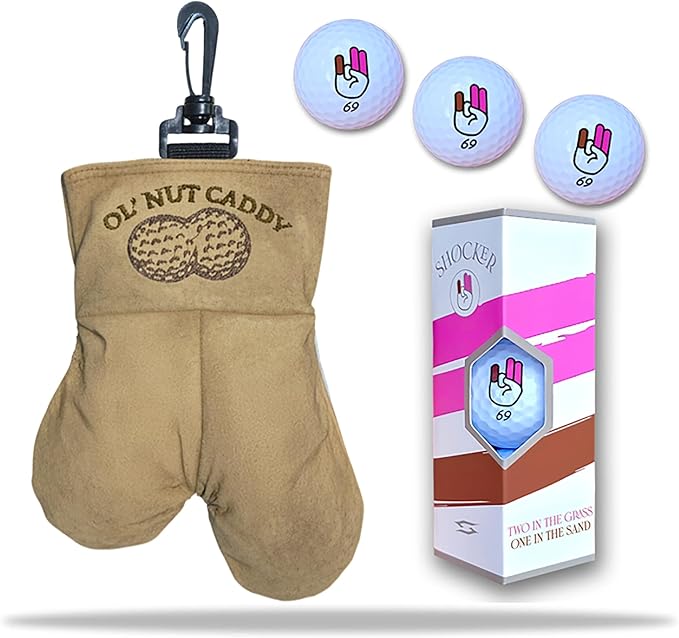 Nut Caddy Golf Ball Holder for Men - Includes Shocker 69 Balls Hilarious Gag Gift for Golfers Dad Husband Premium Quality Storage Tees Glove