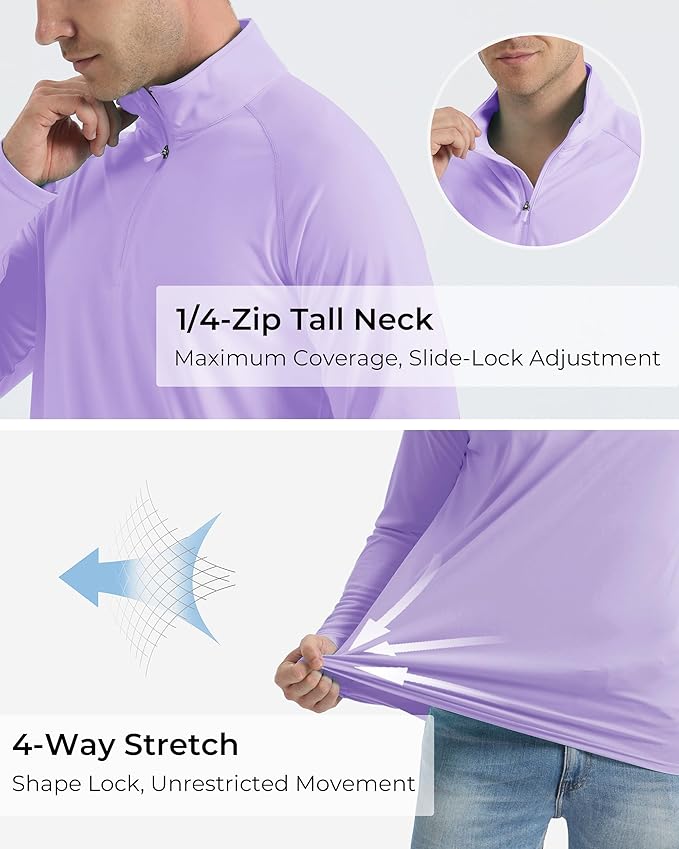 Boladeci Men's UPF 50+ Sun Shirts 1/4 Zip Long Sleeve SPF UV Protection Lightweight Quick Dry Quarter Zip Golf Shirts