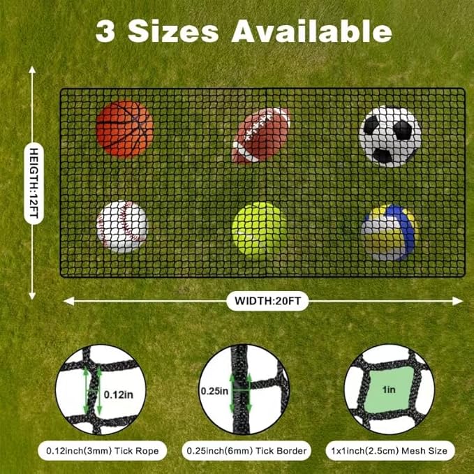 Golf Net, 12X12ft /12X15ft/12X20ft Golf Practice Net Sports Practice Barrier Net for Baseball, Hockey, Soccer, Netting for Garage, Backyard, Indoor Outdoor Sports Netting