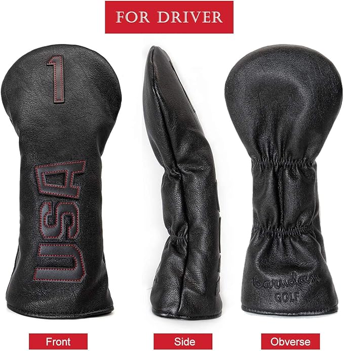 Golf Club Head Covers,USA Golf Driver Headcover Fariway Wood Covers Hybrid Head Covers 3 Wood Headcover Leather Golf Headcover with Number Tag for All Brand