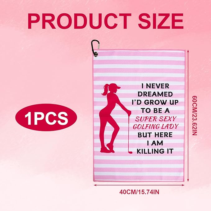 Women Golf Towel for Balls & Clubs with Clip,Pink Funny Cleaning Towel,Golf Accessories Golf Gifts for Ladies Grandma Mom Sister Golfer Lover Valentines Day.I'd Grow Up to Be A Super Sexy Golfing Lady