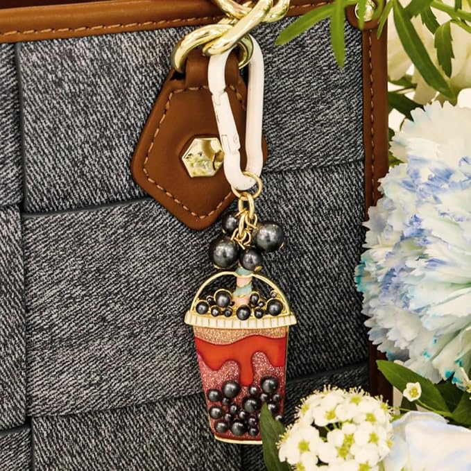 Madison Tyler Western Cowboy Boots Cherry Bow Bubble Tea Strawberry Cute Keychain | Bag Charms for Handbags Purse Charms