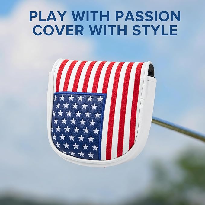 Golf Putter Covers Mallet Putter Headcover for Golf DF3 Putter, USA Putter Cover Magnetic Closure Premium Leather Mallet Putter Covers for 2 Ball Putter