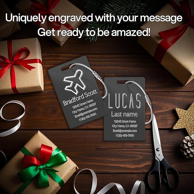 Personalized Luggage Tags - Custom Metal Luggage Tags for Suitcases, Backpacks and Bags with Your Personalized Club Logo Text (Black)