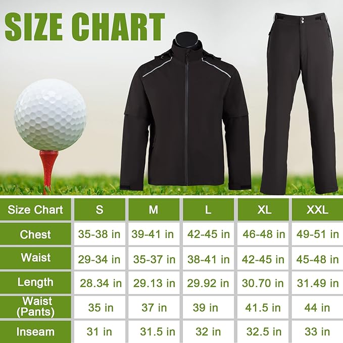 K.E.J. Golf Rain Jacket for Men Waterproof Raincoat Lightweight Jacket Golf Suit for Hiking Cycling Running Camping Traveling