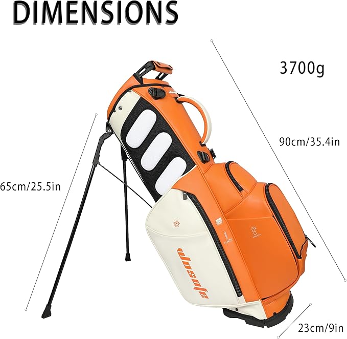 Lightweight 14-Way Golf Stand Bag, PU Leather Golf Bag Waterproof Men Women Full Length Top Dividers, Multiple 8 Pockets Cooler Pouch Adjustable Detachable Shoulder Dual Straps Rain Cover Hood