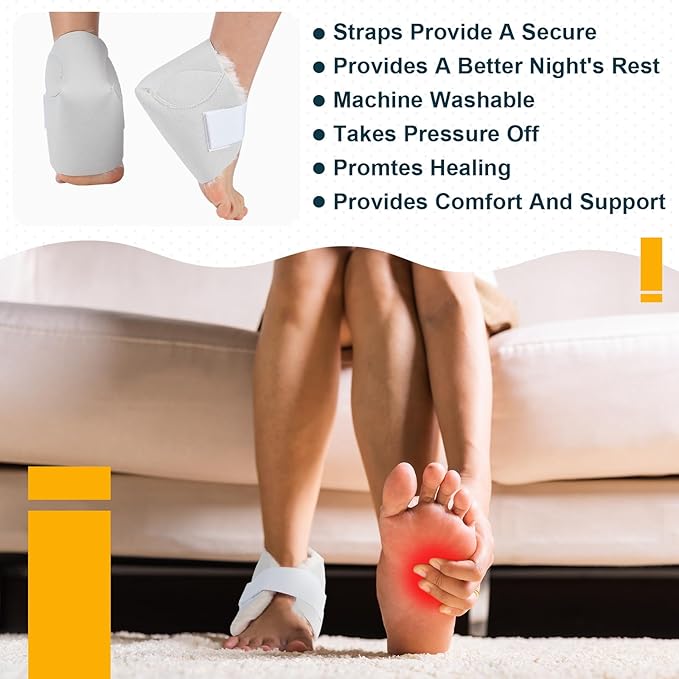 2 Pcs Heel Protectors for Pressure Sores Sheepskin Heel Pads Soft Foot Cushions Pad Heel Protectors Adjustable Foot Pillows with Securing Strap for Bed Sore Ankle Ulcers(White)