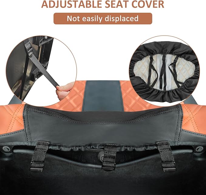 Golf Cart Seat Cover for Club Car Precedent Ordinary Front Seat Cushion, Thick Vinyl Leather Custom Diamond Comfortable, Adjustable Straps and Retractable Buckle/No Nails Required (Black&Brown)