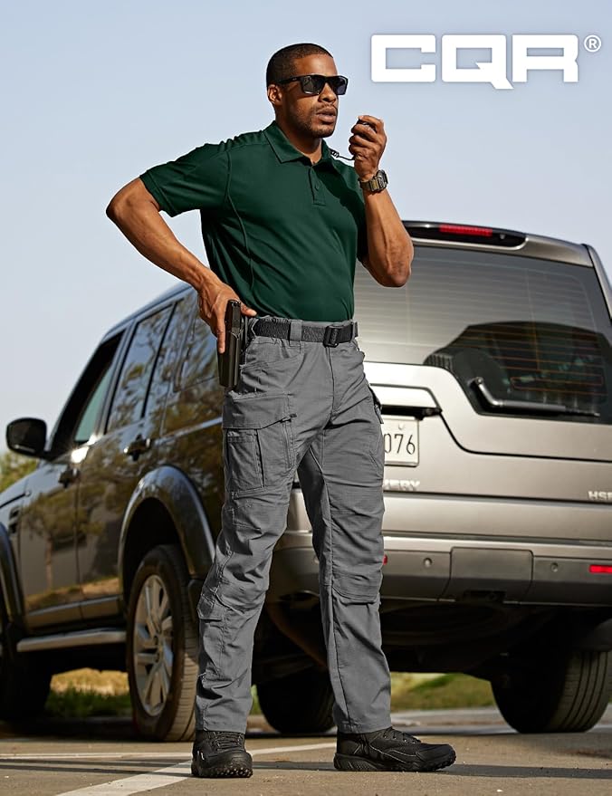 CQR Men's Polo Shirts, Tactical Short Sleeve Golf Performance Shirts, Lightweight Dry Fit UPF 50+ Pique