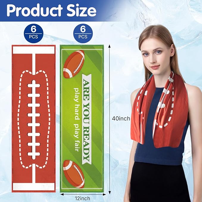 OPSO Football Cooling Towel Set, 40 x 12 inches, 12 Pack, Microfiber Sports Towels for Baseball, Soccer, Golf LCE Towel Microfiber Sports Towels for Player (Football)