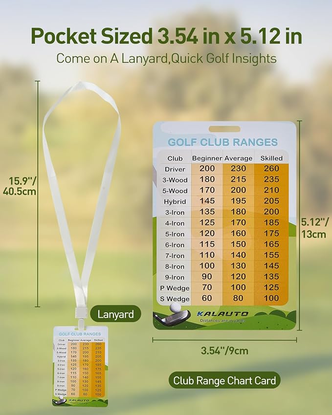 Golf Club Distance and Rules Card: Golf Club Bag Accessories - Golf Yardage Card for Men and Women Golf Club Range Chart Card Personalized Design Beginners Essentials Tool