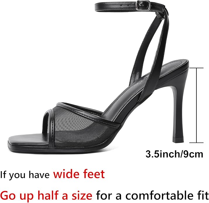 Mostrin Strappy Heels for Women Square Open Toe Lace Up Heeled Sandals Ankle Strap Sexy Stiletto High Heels for Party, Prom, Dating, Wedding