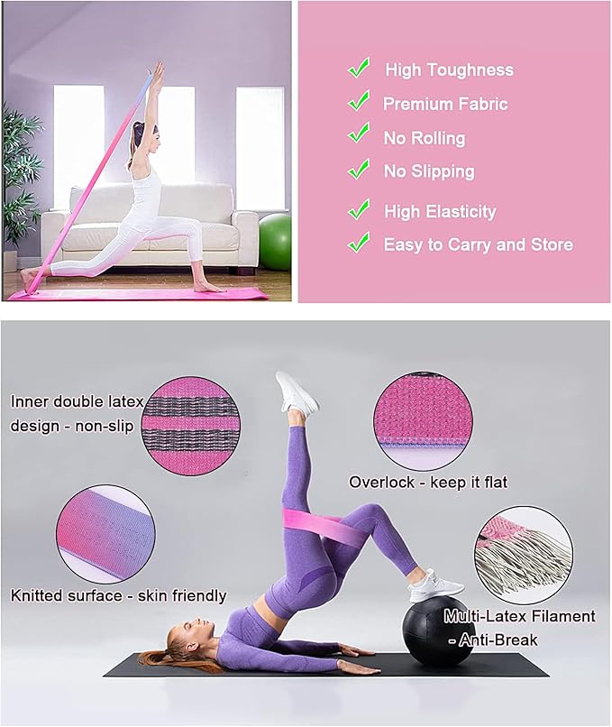 6 Pcs Fabric Booty Bands & Long Resistance Bands for Workout Butt and Legs Pull Up Exercise Elastic Stretch Bands Home Gym Fitness Equipment