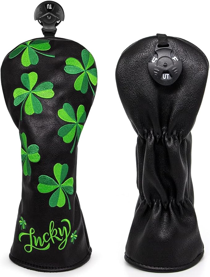 Live Lucky Golf Club Headcover Shamrock Golf Head Cover Elegant Embroidery Premium Leather Driver Covers Fairway Wood Covers Hybrid Headcovers Mallet Blade Putter Covers