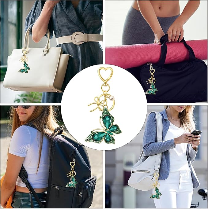 Bag Charm Keychain for Women: Cute Bow Keychains with Diamond Butterfly Pendant, Bags Purse Key ring Accessory