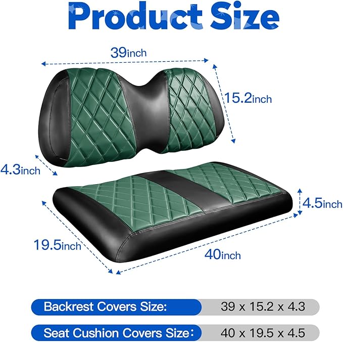 NOKINS Golf Cart Diamond Seat Covers Kit, Fit for Club Car Precedent OEM Standard Front Seat Cushion, Golf Cart Vinyl Seat Cover, No Nails Required